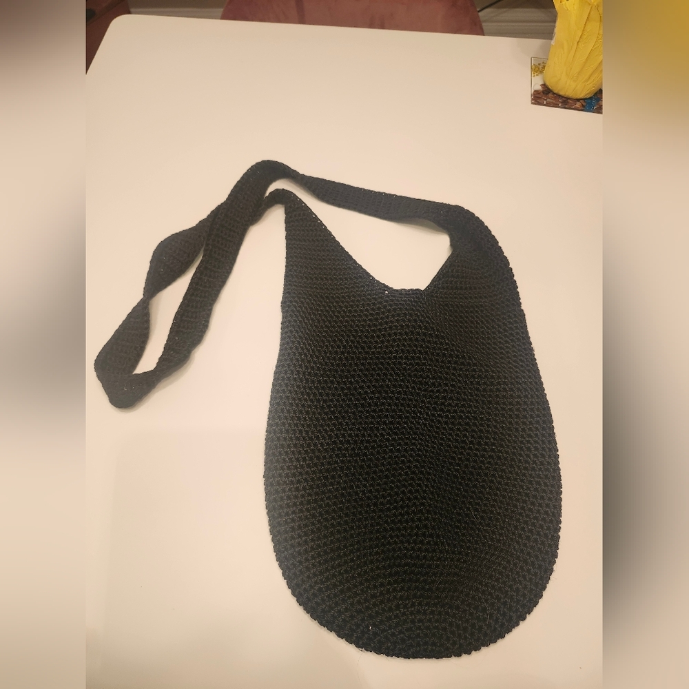 Handwoven Black Crochet Shoulder Bag
